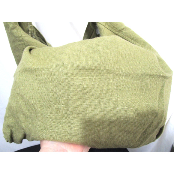 Large Plain Olive Green Linen Crossbody Hobo Bag - Picture 7 of 11